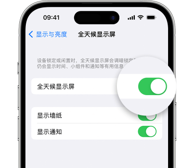 甘泉苹果15预约维修分享iPhone15如何设置全天候显示屏幕可见 